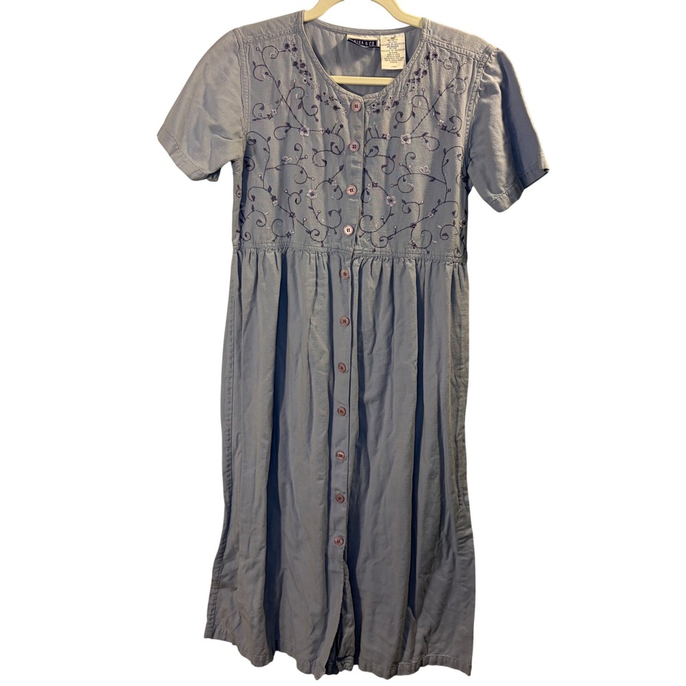 Erika & Co Floral Embroidered Midi Dress Cottagecore Prairie Boho Grandmacore PM